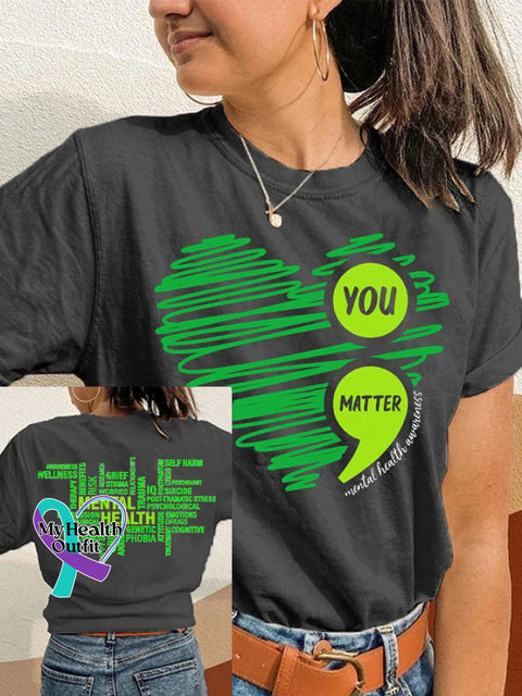 Women’s Heart Healthy Printed Casual T-Shirt Dark Grey / S Mental-Health-Awareness