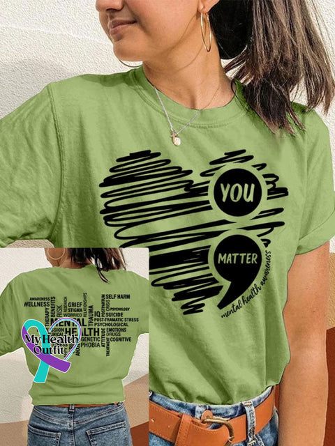 Women’s Heart Healthy Printed Casual T-Shirt Green / S Mental-Health-Awareness