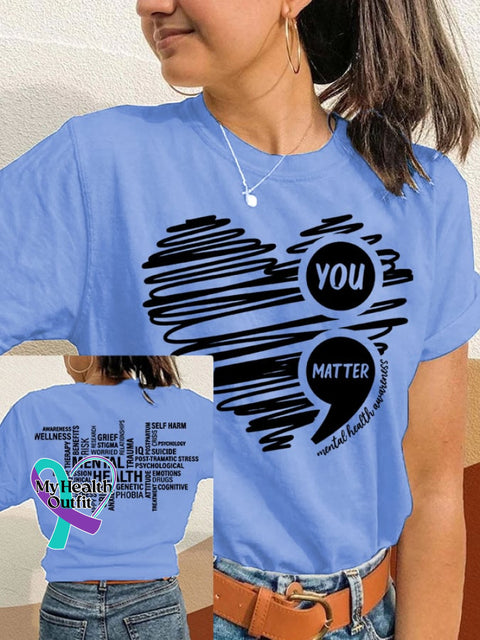 Women’s Heart Healthy Printed Casual T-Shirt Light Blue / S Mental-Health-Awareness