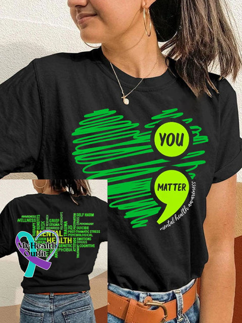 Women’s Heart Healthy Printed Casual T-Shirt Mental-Health-Awareness
