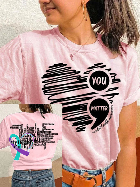 Women’s Heart Healthy Printed Casual T-Shirt Pink / S Mental-Health-Awareness
