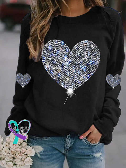 Women’s Heart Rhinestone Print Sweatshirt Black / S