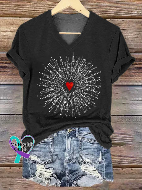 Women’s Heart V-neck Casual T-Shirt Black / S