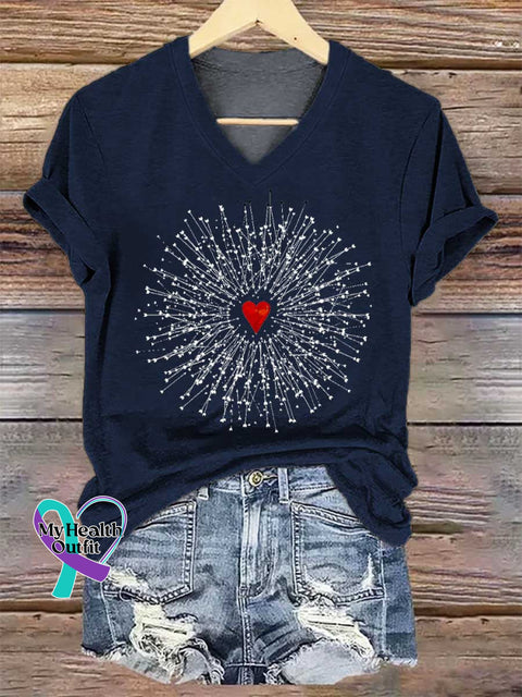 Women’s Heart V-neck Casual T-Shirt Blue / S