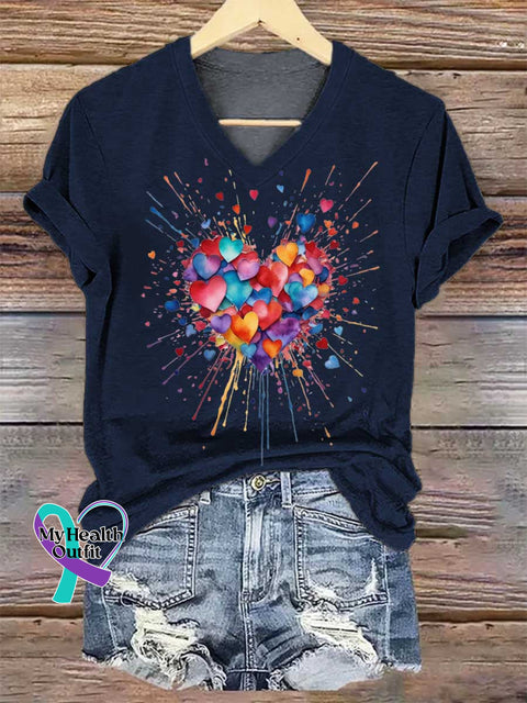 Women’s Heart V-neck Casual T-Shirt Blue / S