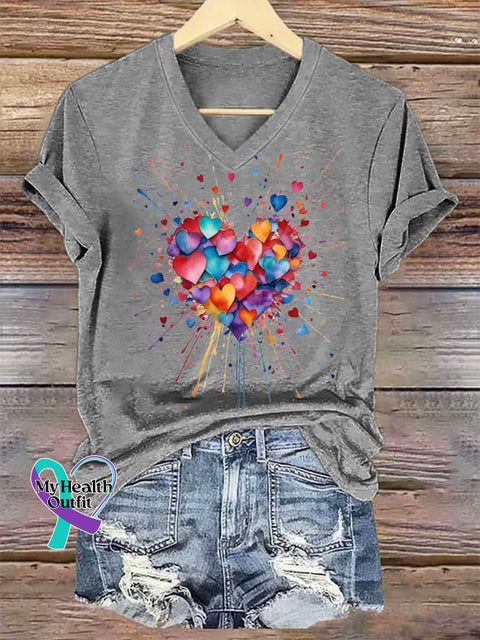 Women’s Heart V-neck Casual T-Shirt Grey / S