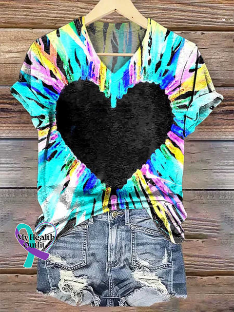 Women’s Heart V-neck Casual T-Shirt Multicolor / S