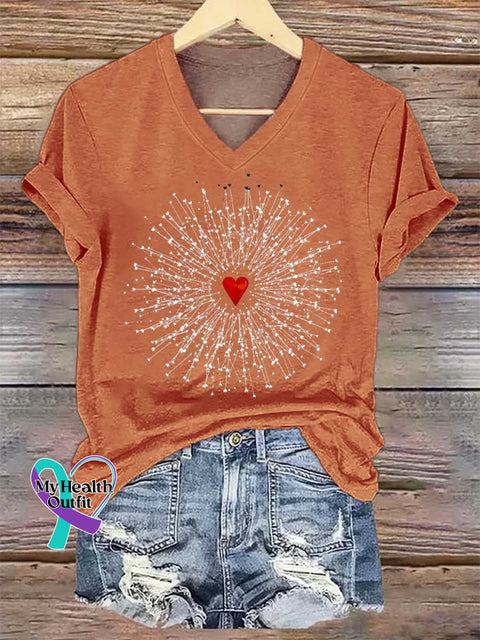 Women’s Heart V-neck Casual T-Shirt Orange / S