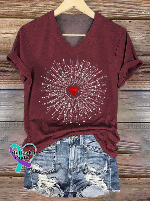Women’s Heart V-neck Casual T-Shirt Red / S