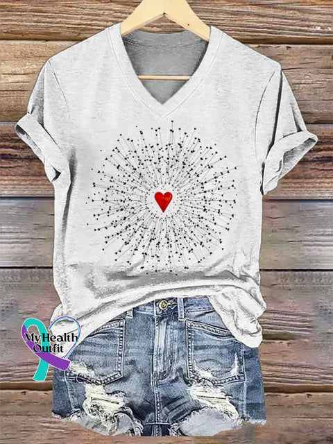 Women’s Heart V-neck Casual T-Shirt White / S