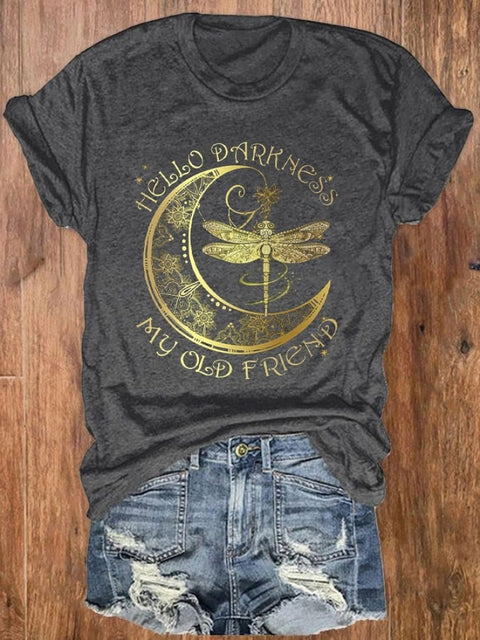 Women’s Hello Darkness My Old Friend Dragonfly Print T-Shirt Dark Grey / S