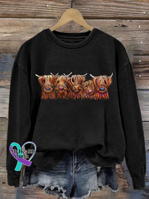 Women’s Highland Cow Long Sleeve Sweatshirt Black / S