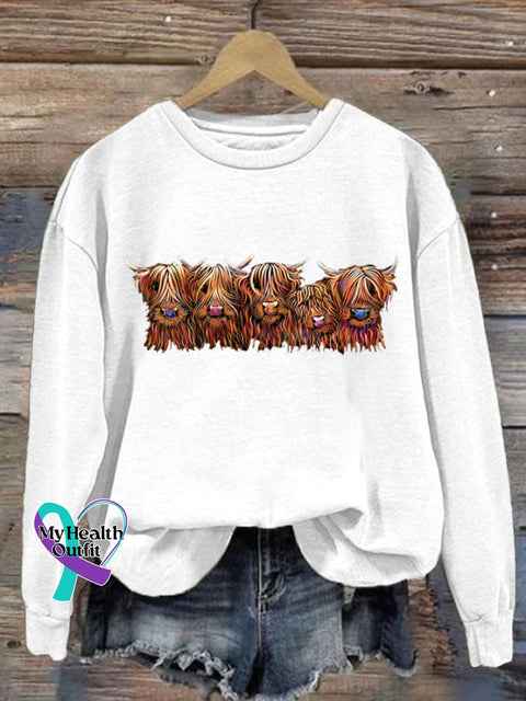 Women’s Highland Cow Long Sleeve Sweatshirt White / S