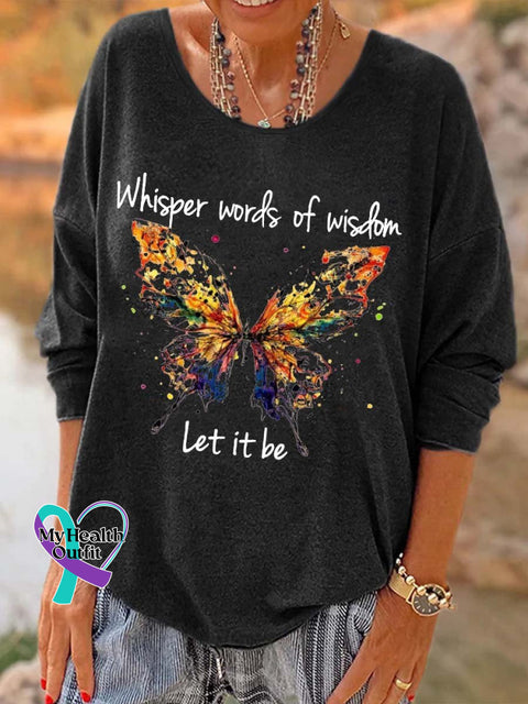 Women’s Hippie Dragonfly Whisper Words Of Wisdom Let It Be Printed Long Sleeve T-Shirt Black / S