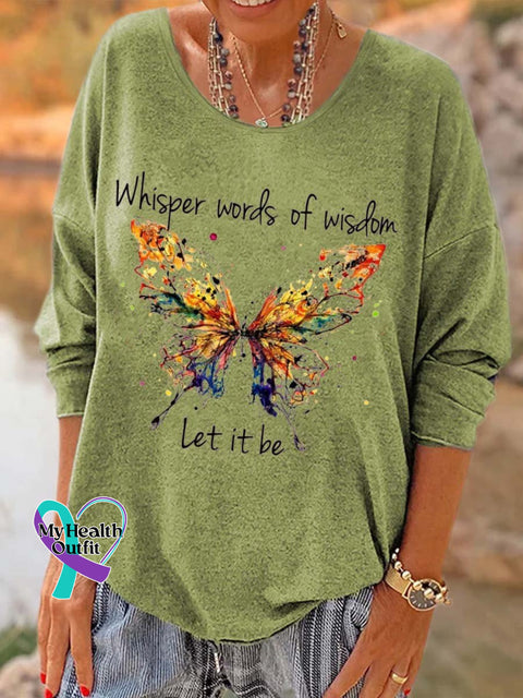 Women’s Hippie Dragonfly Whisper Words Of Wisdom Let It Be Printed Long Sleeve T-Shirt Green / S