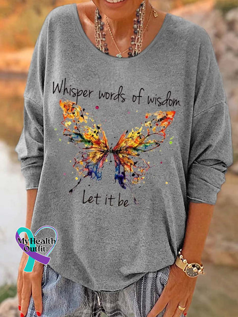 Women’s Hippie Dragonfly Whisper Words Of Wisdom Let It Be Printed Long Sleeve T-Shirt Grey / S