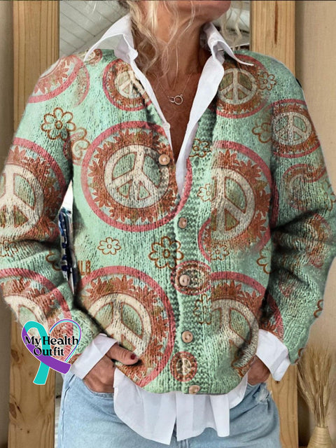 Women’s Hippie Floral Art Print Button Cardigan Multicolor / S
