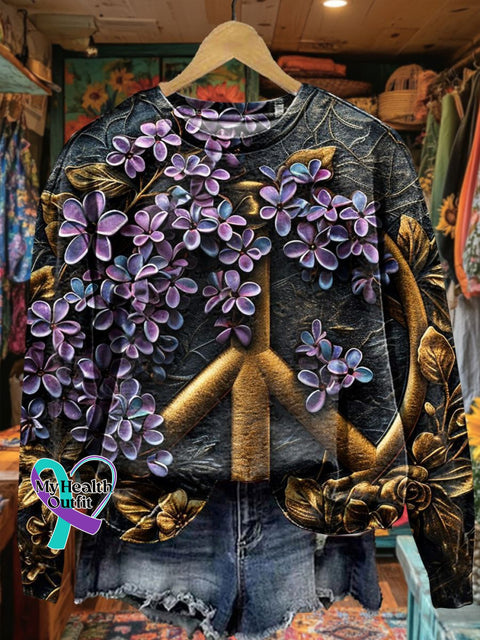 Women’s Hippie Floral Texture Print Casual Sweatshirt Multicolor / S