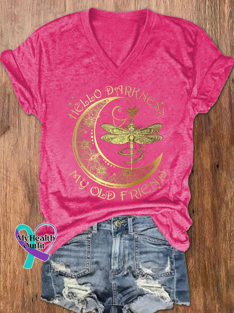 Women’s Hippie Hello Darkness My Old Friend Printed V-Neck T-Shirt Fuchsia / S