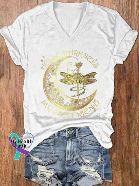 Women’s Hippie Hello Darkness My Old Friend Printed V-Neck T-Shirt White / S