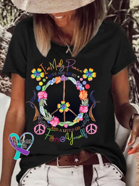 Women’s Hippie I’m Mostly Peace Love And Light A Little F@*K Yourself Printed T-Shirt Black / S