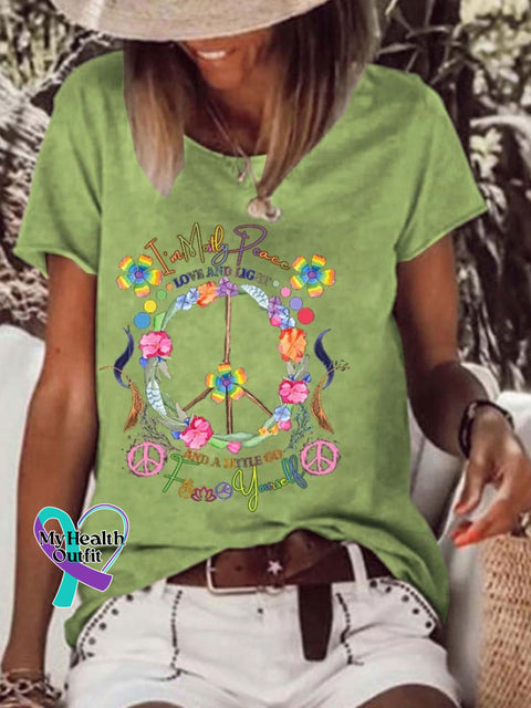 Women’s Hippie I’m Mostly Peace Love And Light A Little F@*K Yourself Printed T-Shirt Green / S