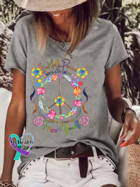 Women’s Hippie I’m Mostly Peace Love And Light A Little F@*K Yourself Printed T-Shirt Grey / S