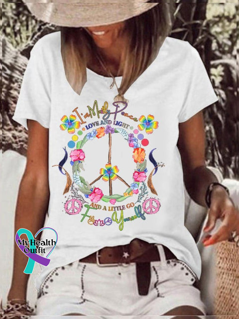 Women’s Hippie I’m Mostly Peace Love And Light A Little F@*K Yourself Printed T-Shirt White / S