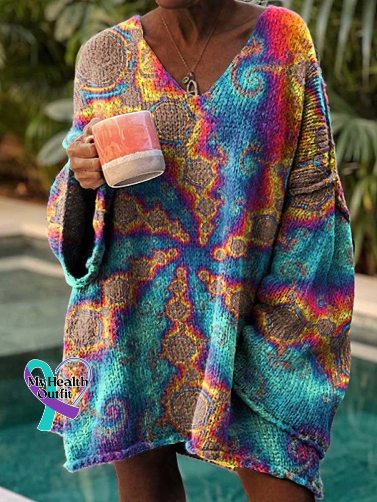 Women’s Hippie Love And Peace Casual Pullover Sweater Multicolor / M