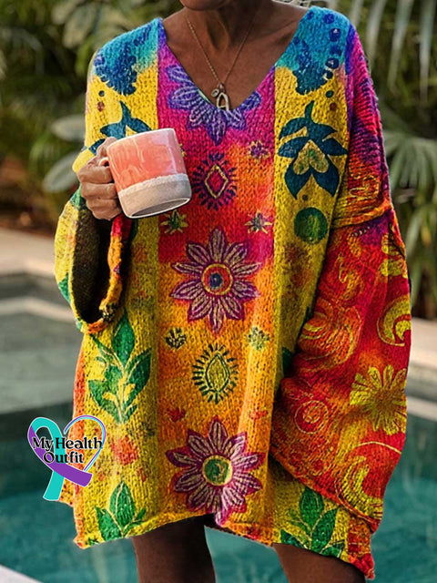 Women’s Hippie Love And Peace Casual Pullover Sweater Multicolor / M