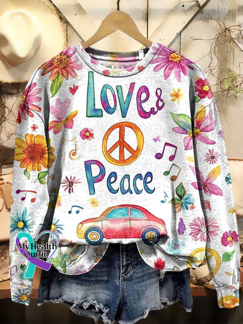 Women’s Hippie Peace Love Pattern Prints Casual Sweatshirt Multicolor / S