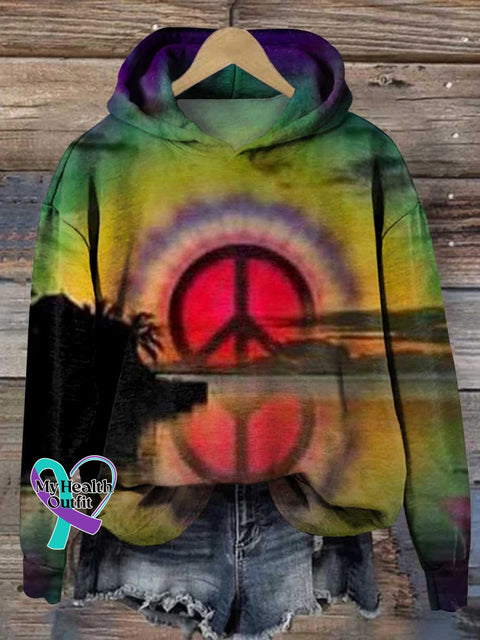 Women’s Hippie Peace Sign Love And Print Casual Sweatshirt One / S