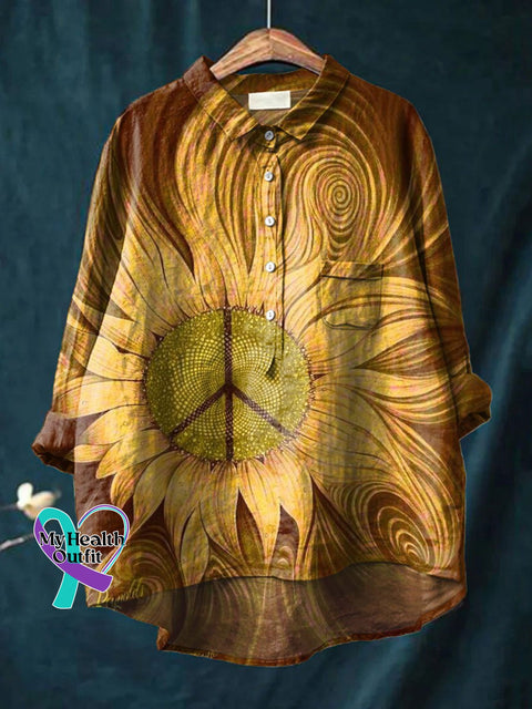 Women’s Hippie Print Casual Cotton And Linen Shirt Multicolor / S