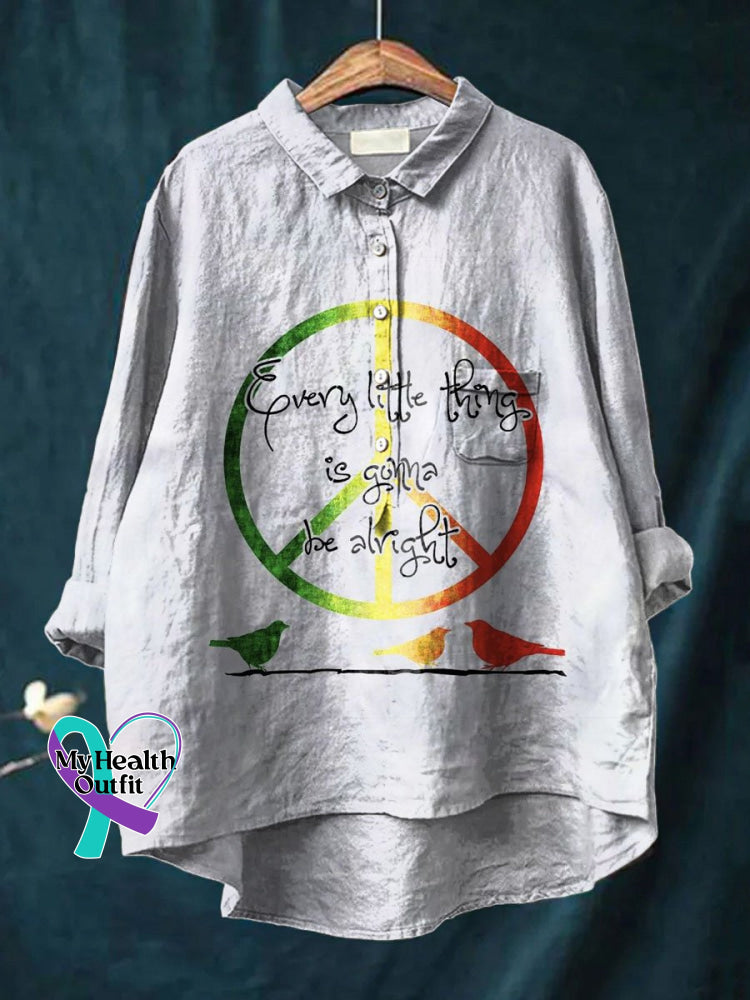 Women’s Hippie Print Casual Cotton And Linen Shirt Multicolor / S