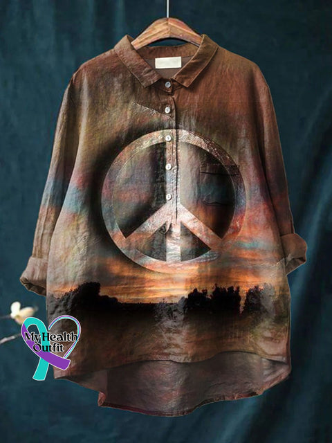 Women’s Hippie Print Casual Cotton And Linen Shirt Multicolor / S