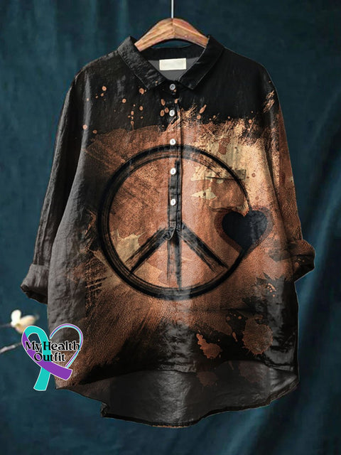 Women’s Hippie Print Casual Cotton And Linen Shirt Multicolor / S