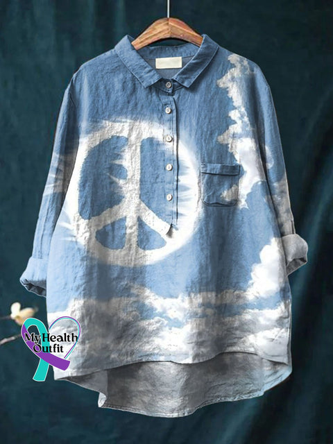 Women’s Hippie Print Casual Cotton And Linen Shirt Multicolor / S