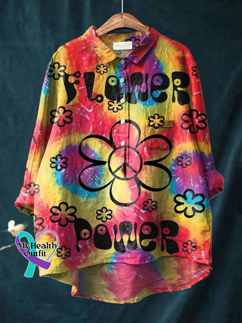 Women’s Hippie Print Casual Cotton And Linen Shirt Multicolor / S