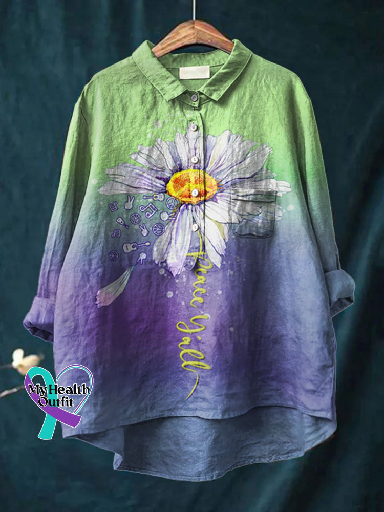 Women’s Hippie Print Casual Cotton And Linen Shirt Multicolor / S