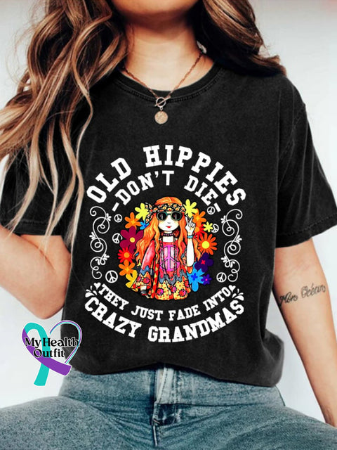 Women’s Hippie Style Printed Crew Neck T-Shirt Black / S