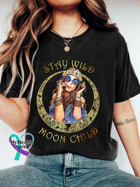 Women’s Hippie Style Printed Crew Neck T-Shirt Black / S