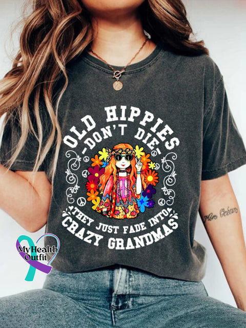 Women’s Hippie Style Printed Crew Neck T-Shirt Dark Grey / S