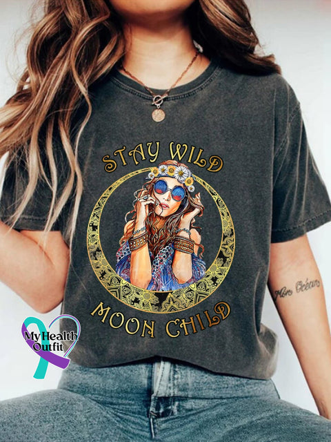 Women’s Hippie Style Printed Crew Neck T-Shirt Dark Grey / S