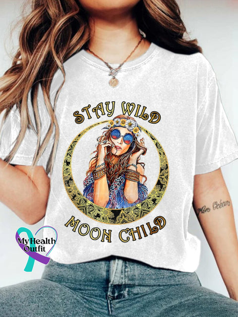 Women’s Hippie Style Printed Crew Neck T-Shirt White / S