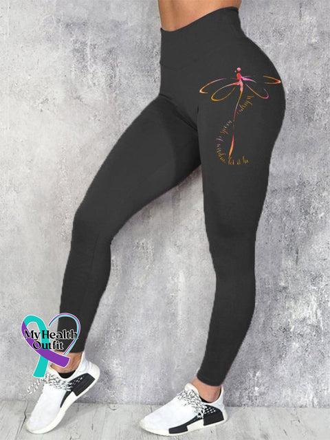Women’s Hippie Whisper Word Of Wisdom Let It Be Dragonfly Print Leggings Dark Grey / S