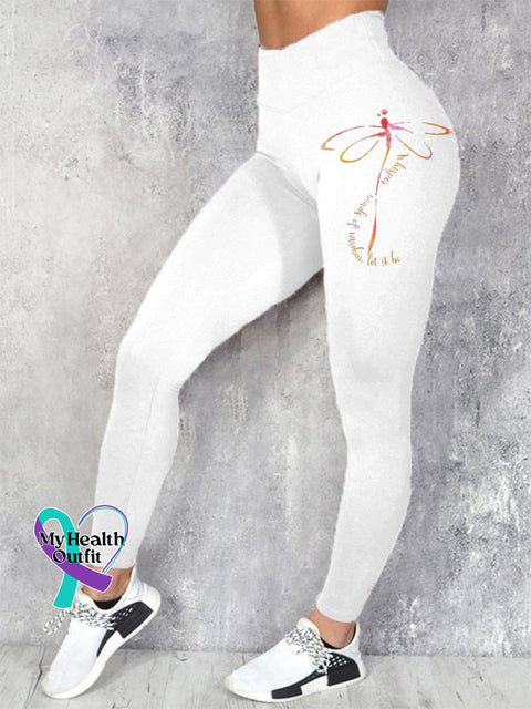 Women’s Hippie Whisper Word Of Wisdom Let It Be Dragonfly Print Leggings White / S