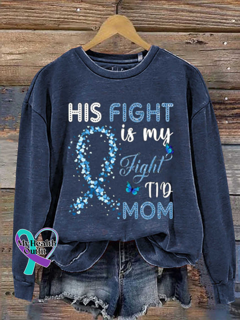 Womens His Fight Is My T1D Diabetes Awareness Casual Sweatshirt Blue / S
