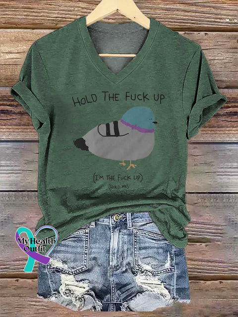 Women’s HOLD THE FUCK UP (I’M THE FUCK UP) (HOLD ME) V-neck Casual T-Shirt Green / S