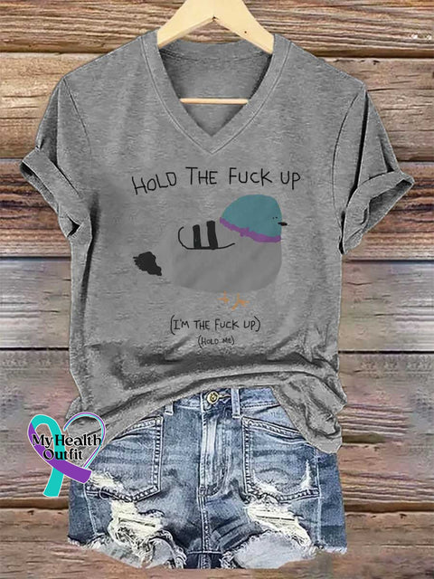 Women’s HOLD THE FUCK UP (I’M THE FUCK UP) (HOLD ME) V-neck Casual T-Shirt Grey / S