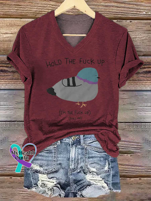 Women’s HOLD THE FUCK UP (I’M THE FUCK UP) (HOLD ME) V-neck Casual T-Shirt Red / S